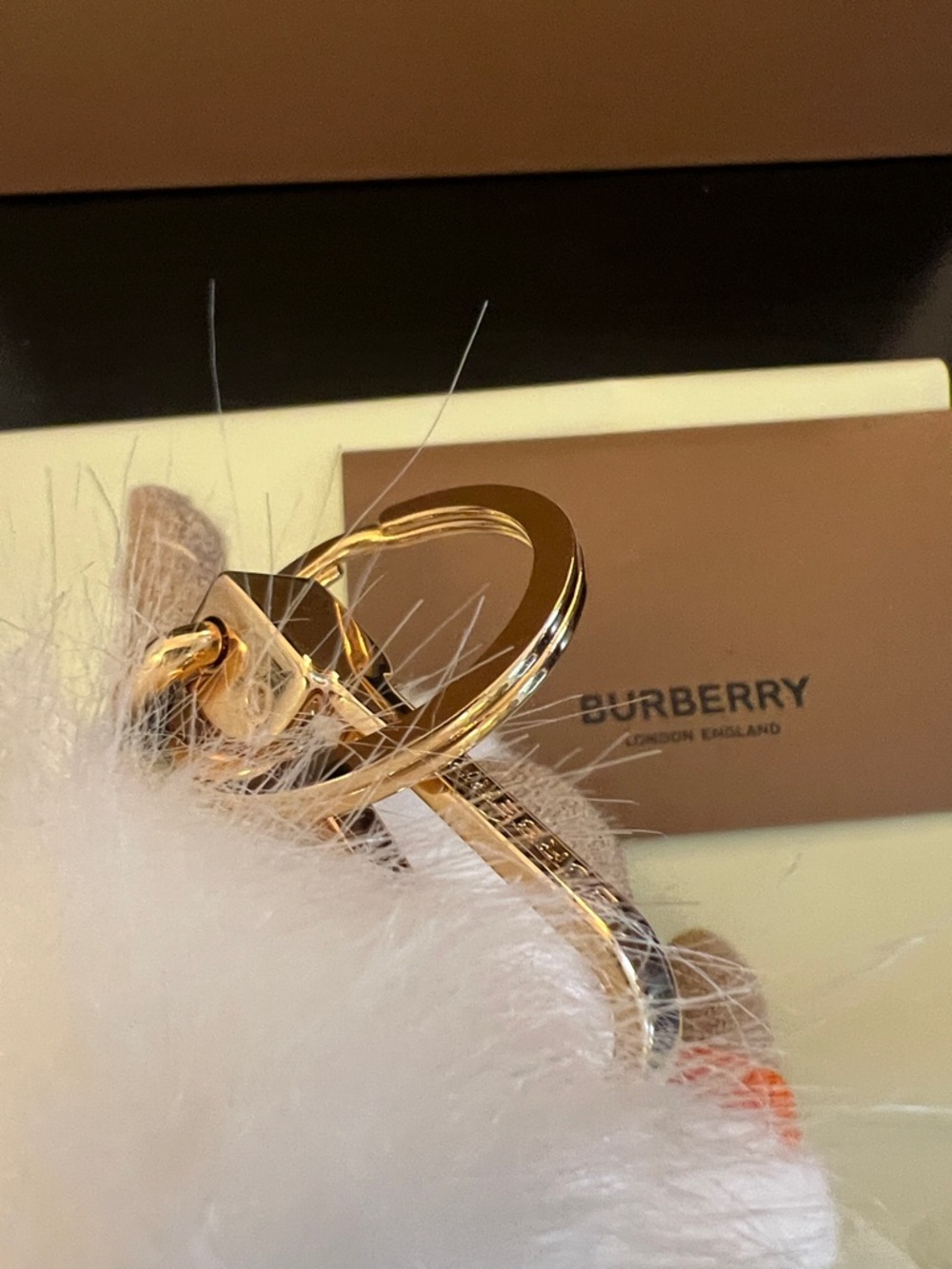 Burberry White, Beige & Orange Unicorn Plush Key Charm - Picture 2 of 3